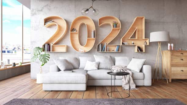 2024 BookShelf with Cozy Interior. 2024 New Year Concept. 3D Render